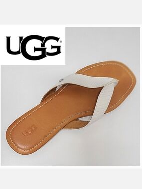 UGG Tuolumne White Snakeskin Embossed Leather Flip Flop Sandals Sz 9½